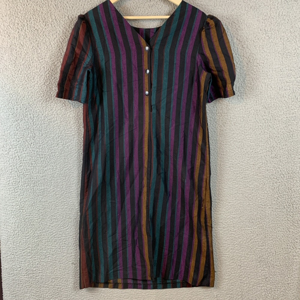 Vintage MCS New York Dress Striped Puff Sleeve 70s Mod - Picture 9 of 15